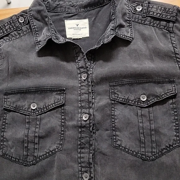 American Eagle Outfitters Black Button Down Shirt - Picture 3 of 9